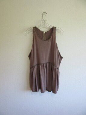 Brown Sleeveless Back Zip XL Layered Lace Tunic
